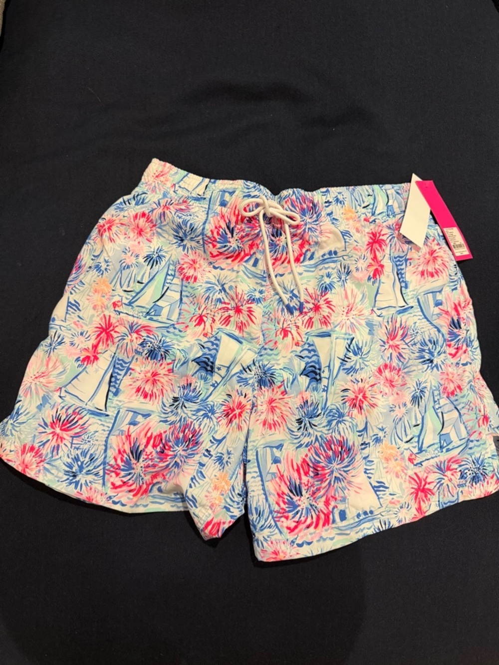 Lilly Pulitzer Men's Swim Trunks - Pink & Blue Tropical Sailboat Print